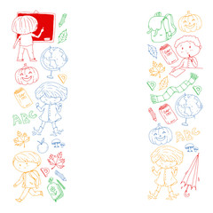 Back to school vector pattern. Education icons for children.