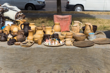 a lot of national Ukrainian pottery