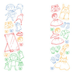 Children clothes. Background for babies, kids patterns.