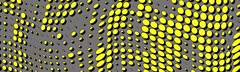 Yellow halftone background. Wave dots on white. Vector chaotic pattern
