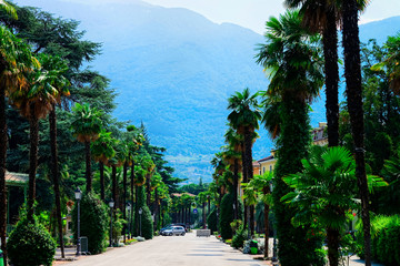 Fototapeta premium Landscape with road in Arco town on Garda Lake