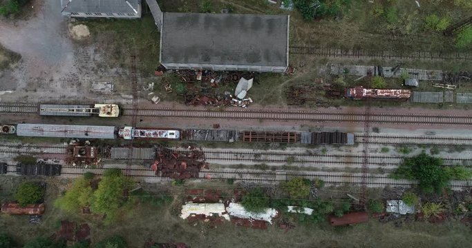 Yaniv Railway Station in the exclusion zone of the city is again aerial view of the top view