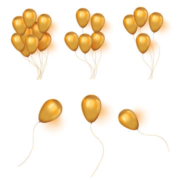Vector realistic helium golden birthday bunch of ballons.