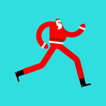 Santa Claus runs. Gift Delivery. Xmas and New Year vector illustration