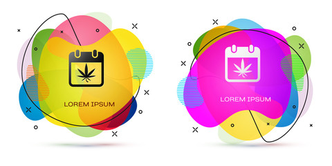 Color Calendar and marijuana or cannabis leaf icon isolated on white background. National weed day. Hemp symbol. Abstract banner with liquid shapes. Vector Illustration