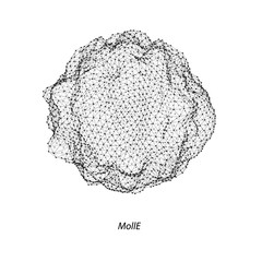 Wireframe illustration of microworld object. Molecular or virus illustration