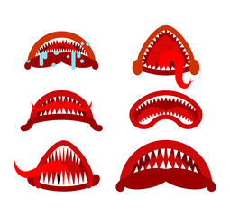 Angry mouth with teeth monster set. Scary Maw with Fangs