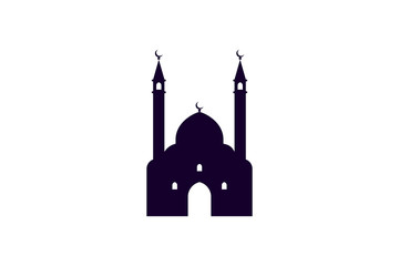 Mosque silhouette icon. Islamic masjid stencil religious template isolated on white background. Vector moslem illustration