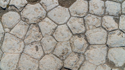 Basalt rock formations called church floor in Kirkjubaejarklaustur Kirkjugolf, southern Iceland