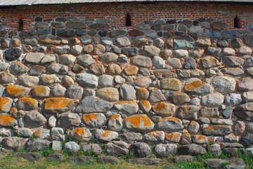Image of a fragment of the wall of the monastery Kremlin. Solovki, Russia