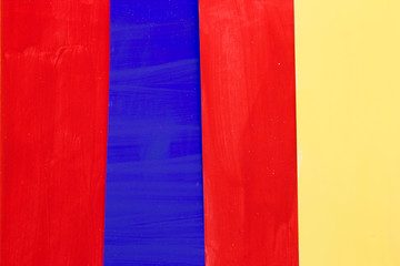 This is a photograph of the three primary colors Red,Blue and Red organized next to each other in stripes