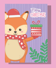 cute fox with gift and scarf merry christmas