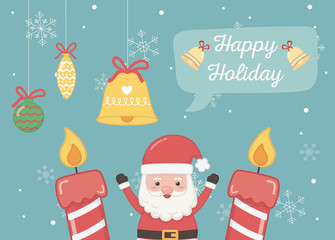 santa candles bell ball snowflakes happy holiday card