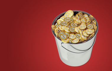 Bitcoins in a Bucket - 3D Rendering