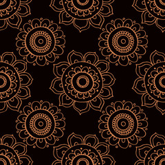 seamless pattern in monochrome colors, with ethnic ornaments in flowers