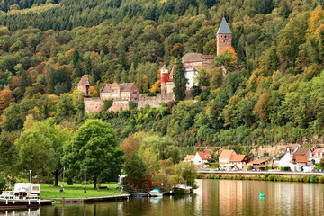 Fototapeta na wymiar Schloss Zwingenberg über dem Neckar
