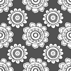 seamless pattern in monochrome colors, with ethnic ornaments in flowers