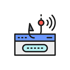 Account password and fishing hook, online scam flat color line icon.