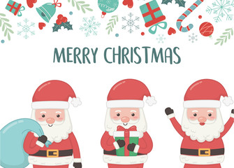 group santa with bag and gift merry christmas card