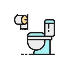 Toilet, bathroom, wc flat color line icon.