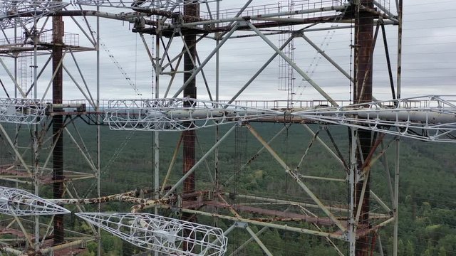The arc is a secret object of the USSR shot by a drone. The camera zooms in on the construction of the Chernobyl City 2