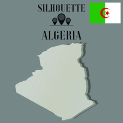 Algeria outline globe world map, contour silhouette vector illustration, design isolated on background, national country flag, objects, element, symbol from countries set