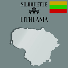 Lithuania outline globe world map, contour silhouette vector illustration, design isolated on background, national country flag, objects, element, symbol from countries set