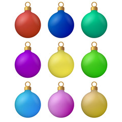 Set of vector realistic glass balls for Christmas decorations. Winter holidays. Christmas balls