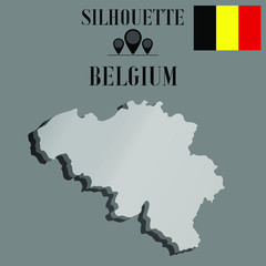 Belgium outline globe world map, contour silhouette vector illustration, design isolated on background, national country flag, objects, element, symbol from countries set