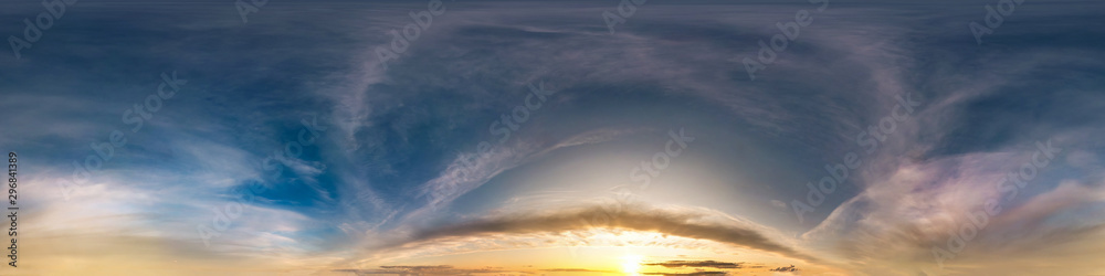 Wall mural seamless cloudy blue sky hdri panorama 360 degrees angle view with zenith and beautiful clouds for u