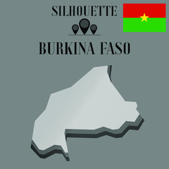 Burkina Faso outline globe world map, contour silhouette vector illustration, design isolated on background, national country flag, objects, element, symbol from countries set