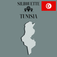 Tunisia outline globe world map, contour silhouette vector illustration, design isolated on background, national country flag, objects, element, symbol from countries set