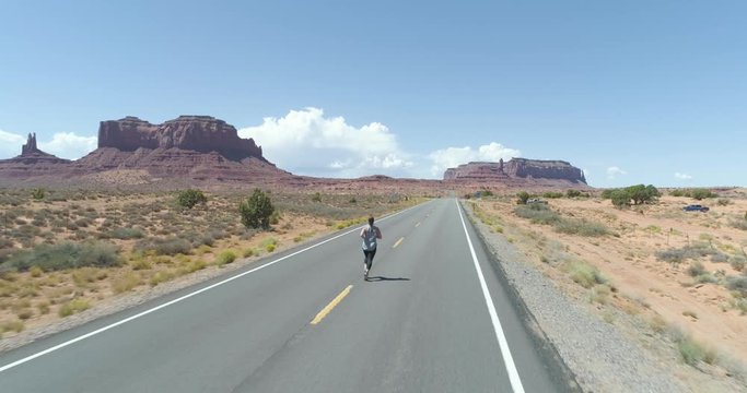 Monument Valley Road from Forest Gump Movie in Utah and Arizona (Aerial Drone View)