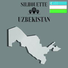 Uzbekistan outline globe world map, contour silhouette vector illustration, design isolated on background, national country flag, objects, element, symbol from countries set