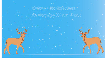 Print. Christmas and New Year card. Place for text for your design. Deer and the inscription Mary Christmas & Happy New Year. Place for text