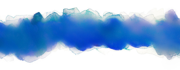 watercolor strip with texture. blue band for design with jagged edges