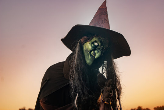 Witch scarecrow at dusk