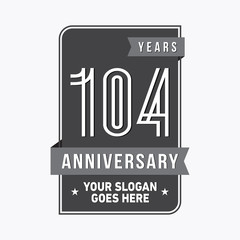 104 years anniversary design template. One hundred and four years celebration logo. Vector and illustration.
