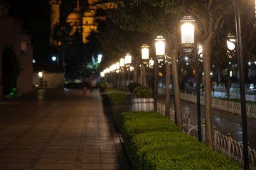 Street lamps close-up. Suleymaniye Mosque road.