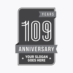 109 years anniversary design template. One hundred and nine years celebration logo. Vector and illustration.