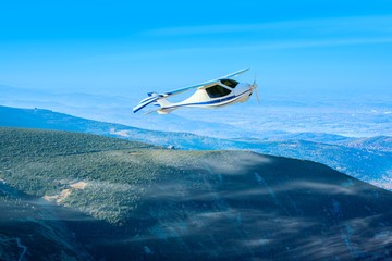 Small training aircraft . A tourist walk. Fly in clouds . avia delivery