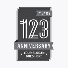 Naklejka premium 123 years anniversary design template. One hundred and twenty-three years celebration logo. Vector and illustration.