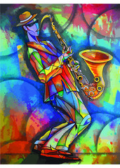 Retrato de músico con saxófono 