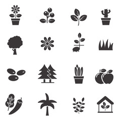 Set of plant related icon with simple black design on white background