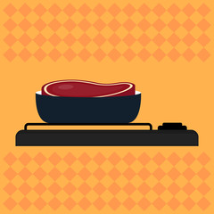 Meat steak in a pan. Food preparation - Vector illustration