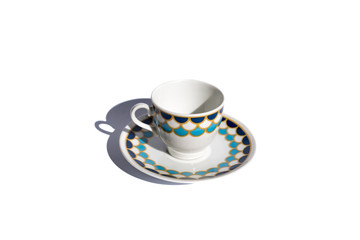 Isolated white, blue and green teacup on pure white background to trim