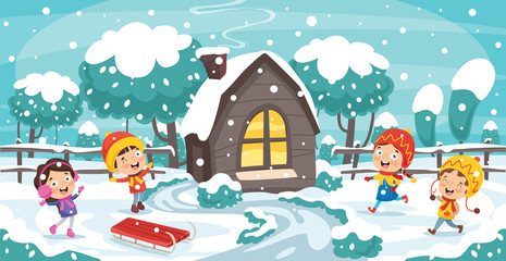 Obraz na płótnie Canvas Children Playing Outside In Winter