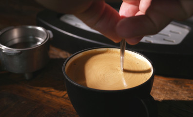 Preparing an espresso in the coffee machine
