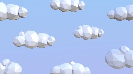 Low poly 3d clouds on blue background.