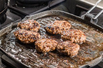 Turkish Meatballs are Frying in Pan / Kofte or Kofta Cutlets.